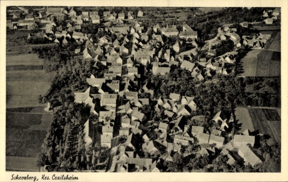 Postcard Schrozberg in Württemberg, aerial photograph