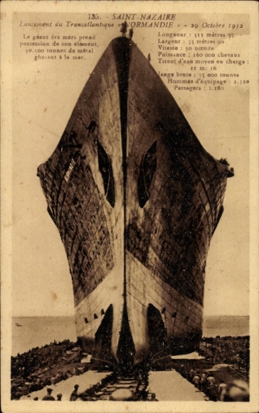 Ak Saint Nazaire Loire Atlantique, Lancement du Transatlantique Normandie