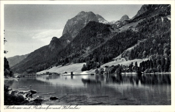 Postcard Ramsau in Berchtesgadener Land Upper Bavaria, Hintersee with Reiteralpe and Halsalm