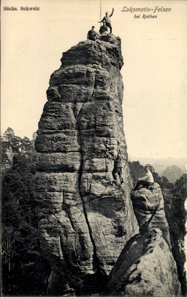 Ak Rathen an der Elbe Sächsische Schweiz, Lokomotiv-Felsen, Sächsische Schweiz, Felsen, Naturland