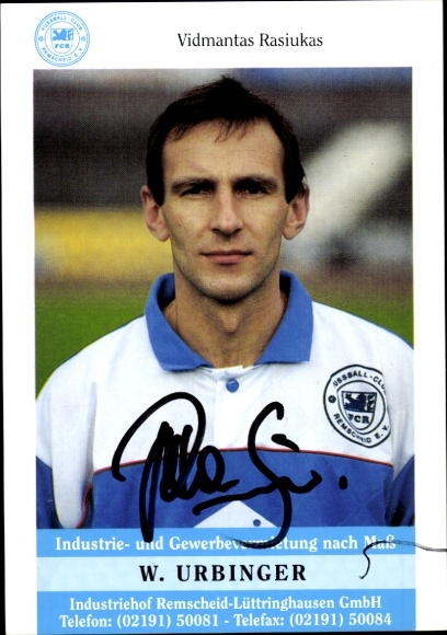 Autograph card footballer Vidmantas Rasiukas, FC Remscheid, autograph