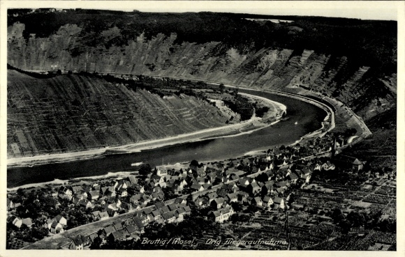 Postcard Bruttig Fankel on the Moselle, aerial photograph