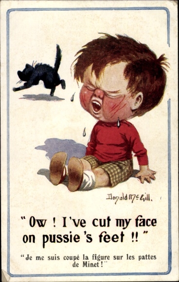 Artist Postcard McGill, Donald, 0w, I've cut my face on pussie's feet