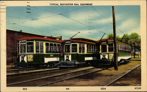 Postcard Rochester New York USA, typical Rochester rail equipment