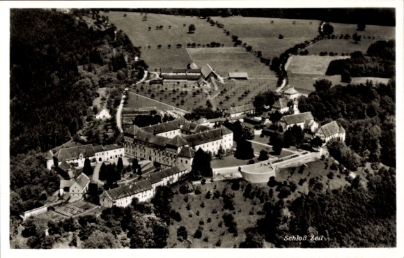 Postcard Leutkirch im Allgäu Württemberg, Zeil Castle, aerial view of surrounding meadows and trees, L