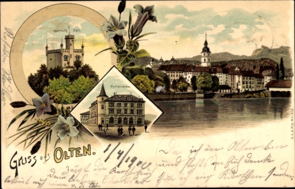 Chromo-Litho Olten Canton Solothurn, partial view, post office
