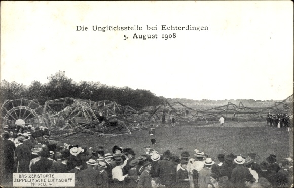 PC Leinfelden Echterdingen auf den Fildern, crashed Zeppelin airship model 4 1908