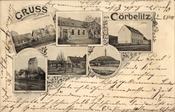 Ak Cörbelitz Körbelitz Möser Jerichower Land, Gasthof, Schule, Kirche