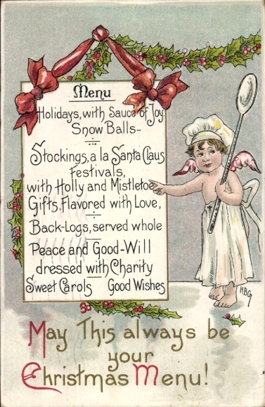 Artist Postcard Merry Christmas, Angel, Christmas Menu