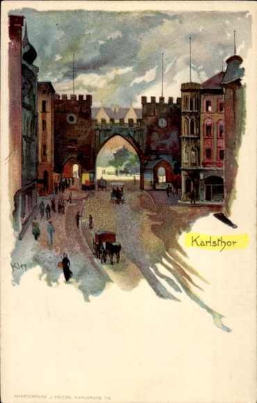Kunstenaar litho Kley, H., München Beieren, Karlstor