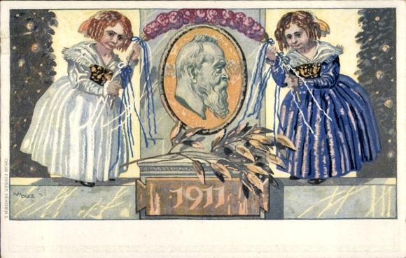 Postwaardestuk kunstenaarsbriefkaart Diez, M., prins-regent Luitpold van Beieren 1911, 5 Pfennig
