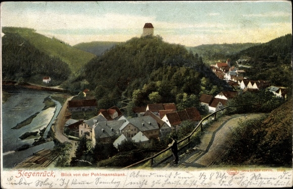 Postcard Ziegenrück on the Saale, view from the Pohlmannsbank