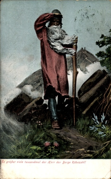 Ak Groeten vele duizenden malen van de Heer van de Bergen Rübezahl, Reuzengebergte, Schneekoppe