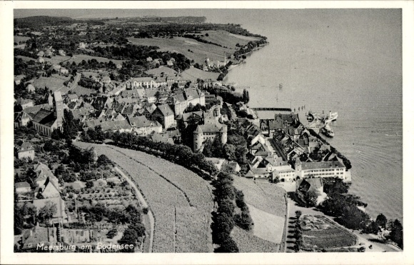 Postcard Meersburg on Lake Constance, aerial photograph