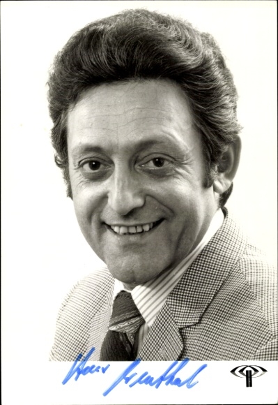 Postcard director, actor and presenter Hans Rosenthal, portrait, autograph, suit, tie