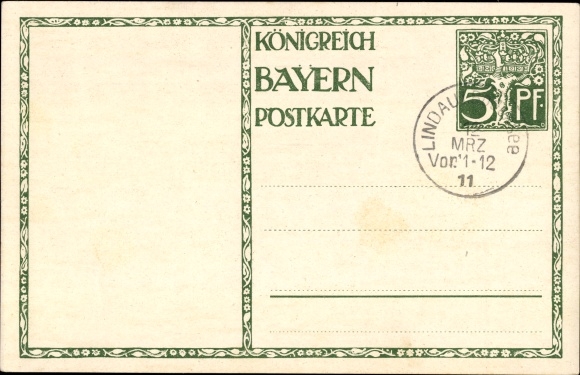 KP artystyczna z papeterii Diez, M., Prince Regent Luitpold of Bavaria 1911, 5 Pfennig
