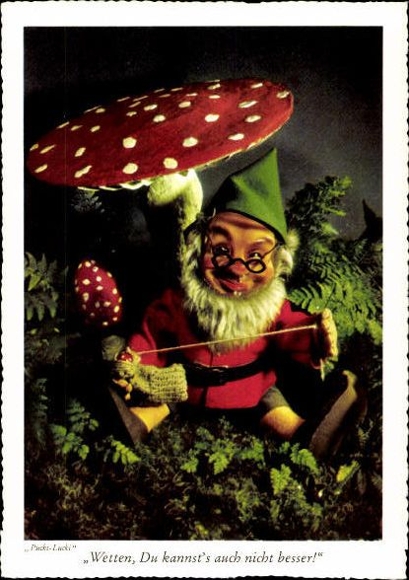 8 old Postcard dwarfs in the forest Pucki Lucki, various views