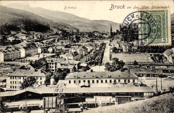 Postcard Bruck an der Mur Styria, Panorama, Train Station
