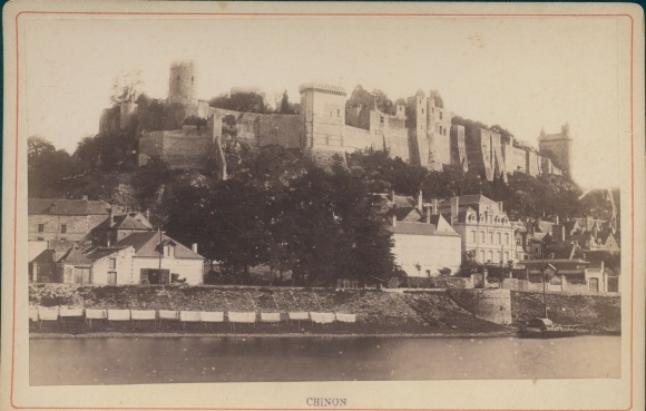 Cabinet photograph of Chinon Indre et Loire, view of the village, castle, 1886