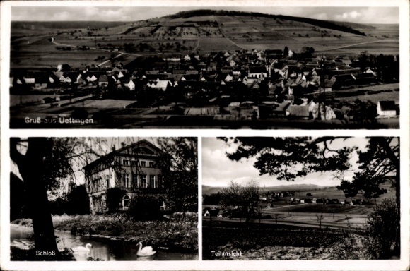 Postcard Uettingen in Lower Franconia, Panorama, Castle