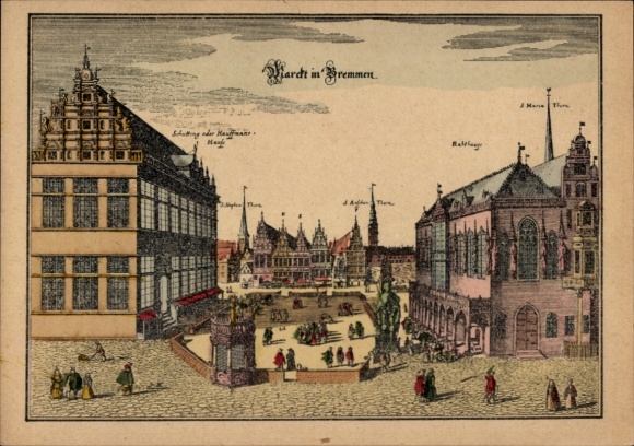 Künstler Ak Merian, Bremen, Alter Marktplatz, 1654