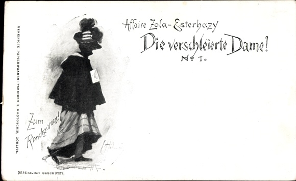 Artist Postcard Affaire Zola Esterhazy, The Veiled Lady, No. 1, Dreyfus affair