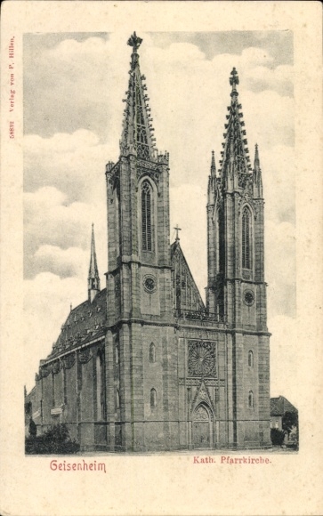 Postcard Geisenheim am Rhein Hesse, Catholic parish church, high towers, Gothic architecture