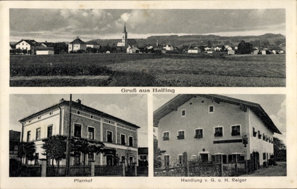 Postcard Halfing Upper Bavaria, vicarage, shop of Reiger