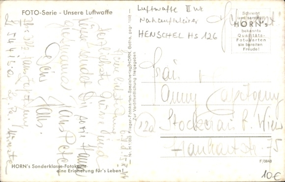 Postcard German Air Force, reconnaissance aircraft Henschel Hs 126 on a reconnaissance flight, WWII