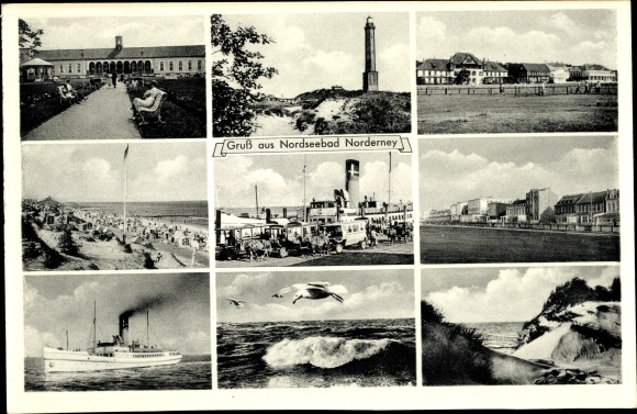 Ak Nordseebad Norderney Ostfriesland, vuurtoren, Marienstraße, Kaiserstraße, Friesland 1, Kurhaus