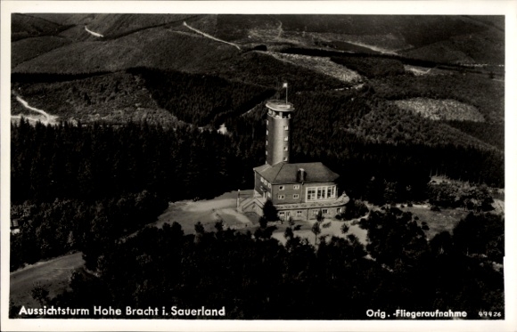 Postcard Lennestadt in the Sauerland, Hohe Bracht, observation tower, restaurant, aerial photograph