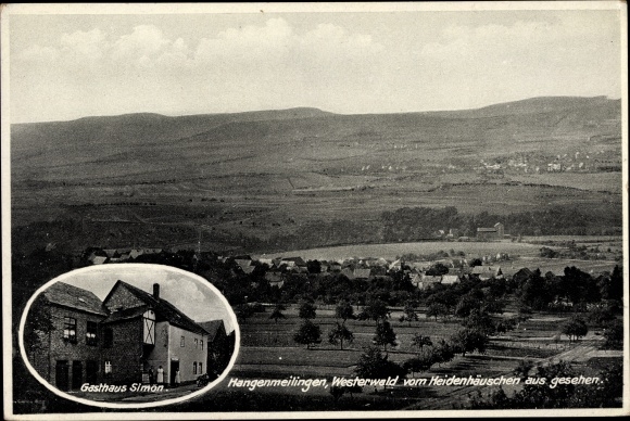 Postcard Hangenmeilingen Elbtal in Hesse, village seen from Heidenhäuschen, Inn Simon