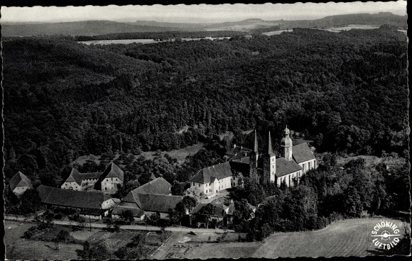 Ak Steinheim in Westfalen, Marienmünster, Wald, Fliegeraufnahme