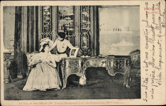 Postcard Actress Sarah Bernhardt, Preval, Theater scene, l'Aiglon, Acte II, Duc de Reichstadt