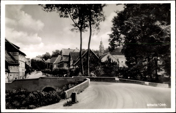 PC Mitwitz in Oberfranken, part of the street, partial view of the place, church tower