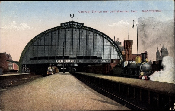 Ak Amsterdam Nordholland Niederlande, Bahnhof, Bahnsteig, Eisenbahn