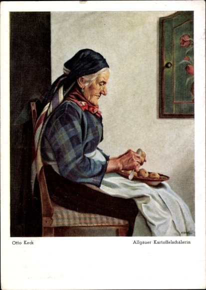 Artist Postcard Keck, Otto, Allgäu potato peeler