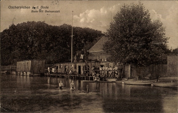 Ak Oschersleben an der Bode, Badeanstalt