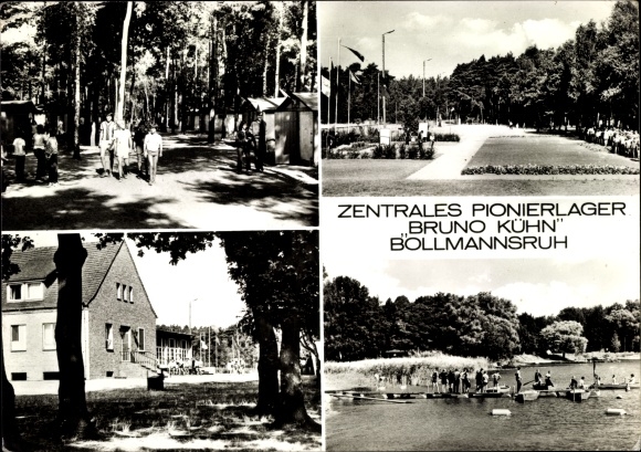 Postcard Päwesin in Brandenburg, Bollmannsruh, pioneer camp Bruno Kühn