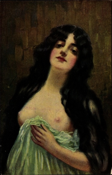 Artist PC Wink, W., Dein, female nude, woman with long dark hair, breasts