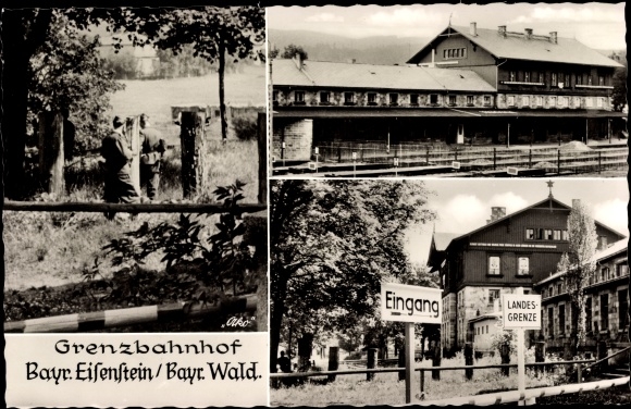Ak Bayerisch Eisenstein im Bayrischen Wald, Grenzbahnhof, Landesgrenze