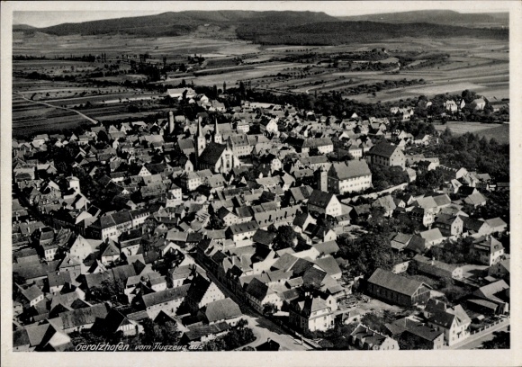 Postcard Gerolzhofen in Lower Franconia, aerial view of cityscape, houses, landscape