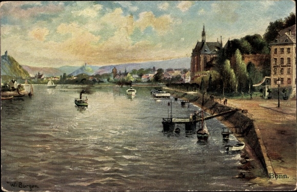 Artist PC Burger, W., Bonn am Rhein, view of the town, river section