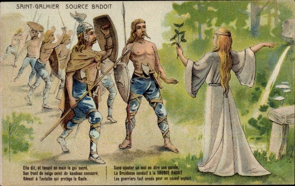 Chromo-Litho Saint Galmier Loire, Badoit source, advertising, the druid, the warriors