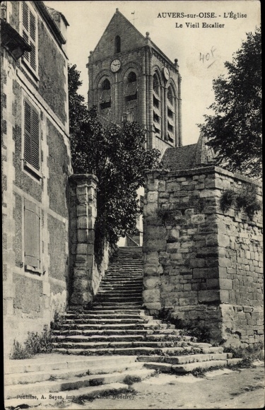 Ak Auvers sur Oise Val d'Oise, Kirche, Vieil Escalier