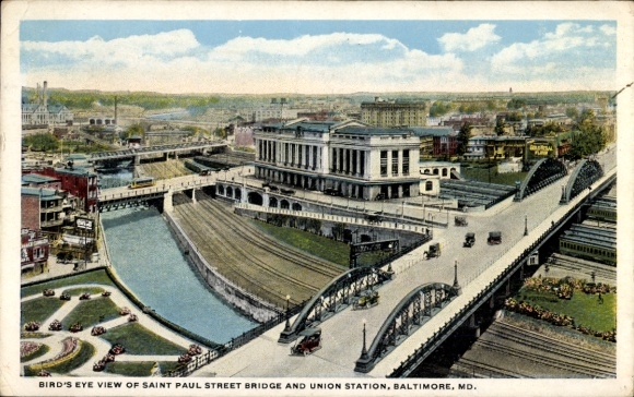 Ak Baltimore Maryland VS, Saint Paul Street Bridge en Union Station