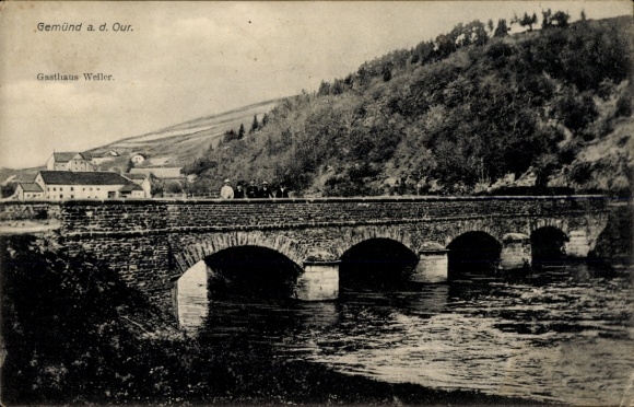 Ak Gemünd an der Our Eifel, Teilansicht, Brücke, Gasthaus Weller