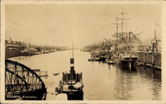 Postcard Hanseatic City of Bremen, Free Port, Ships, Waterway, Industry