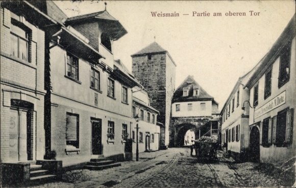 Postcard Weismain Upper Franconia, upper gate, street section, shop M. Dietz
