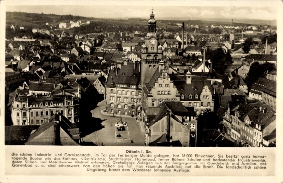 Ak Döbeln in Sachsen, Gesamtansicht, Rathaus, Kaufhaus, Denkmal